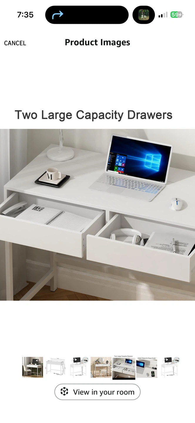 White Writing Desk with Two Large Capacity Drawers - photo 5