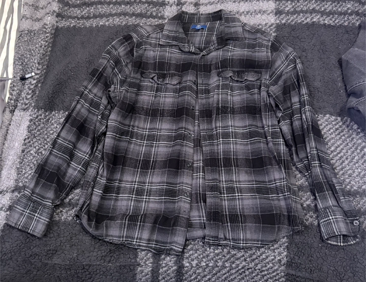 Grey Plaid Flannel - Medium