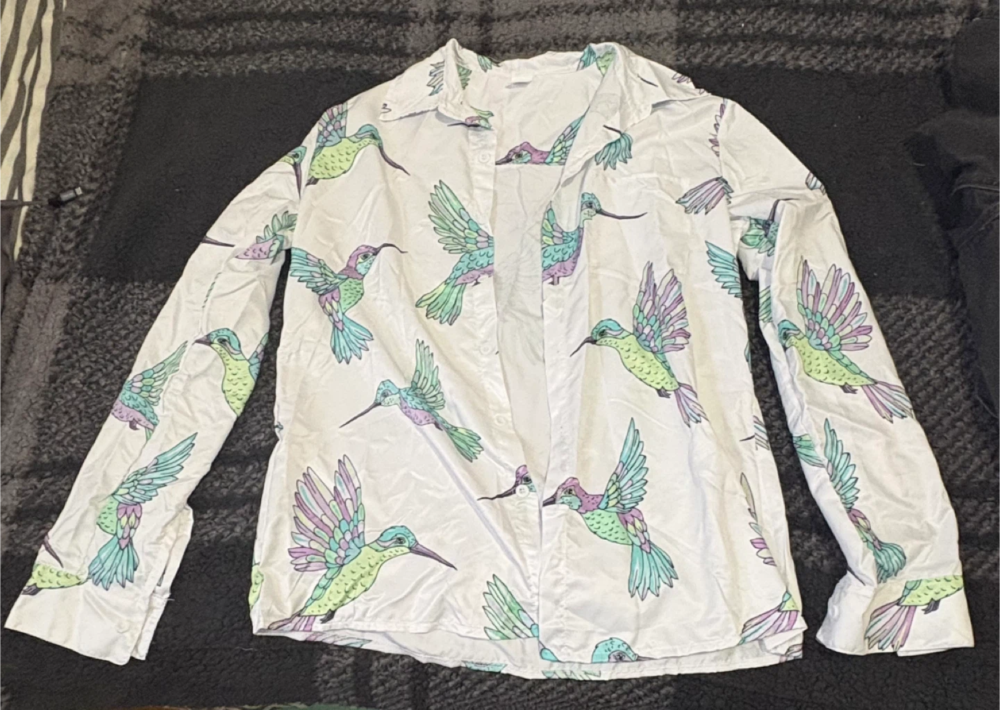 White Humming Bird Button Down - Large