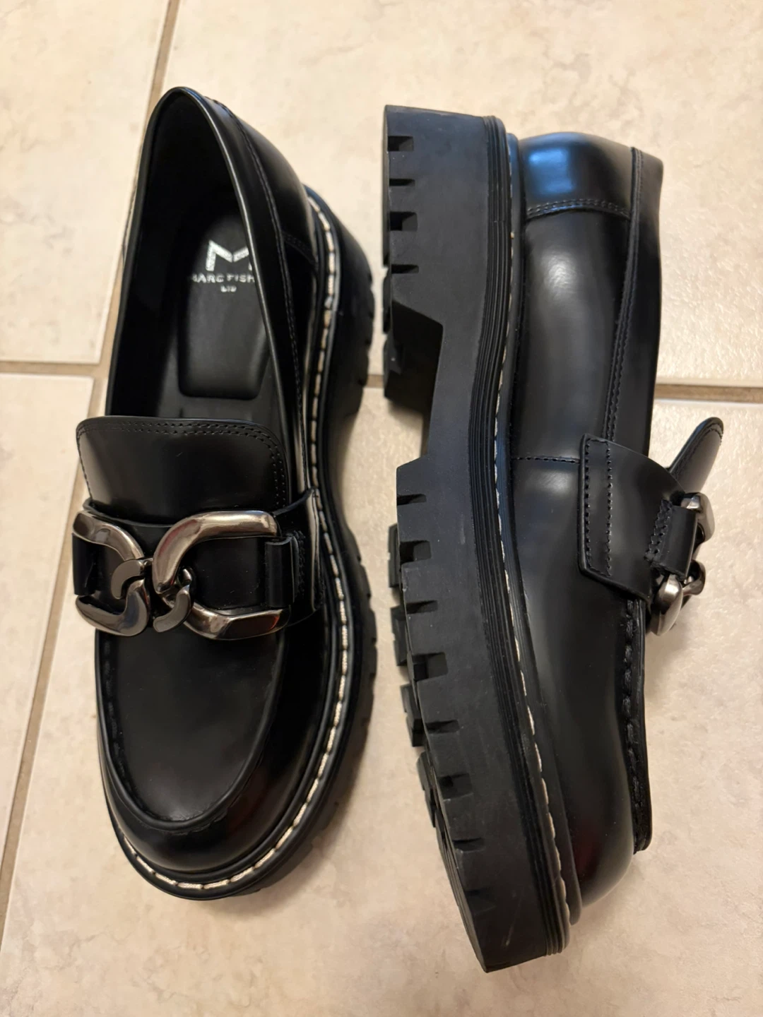 Marc Fisher Trisca Black Leather Chain Loafers - photo 5