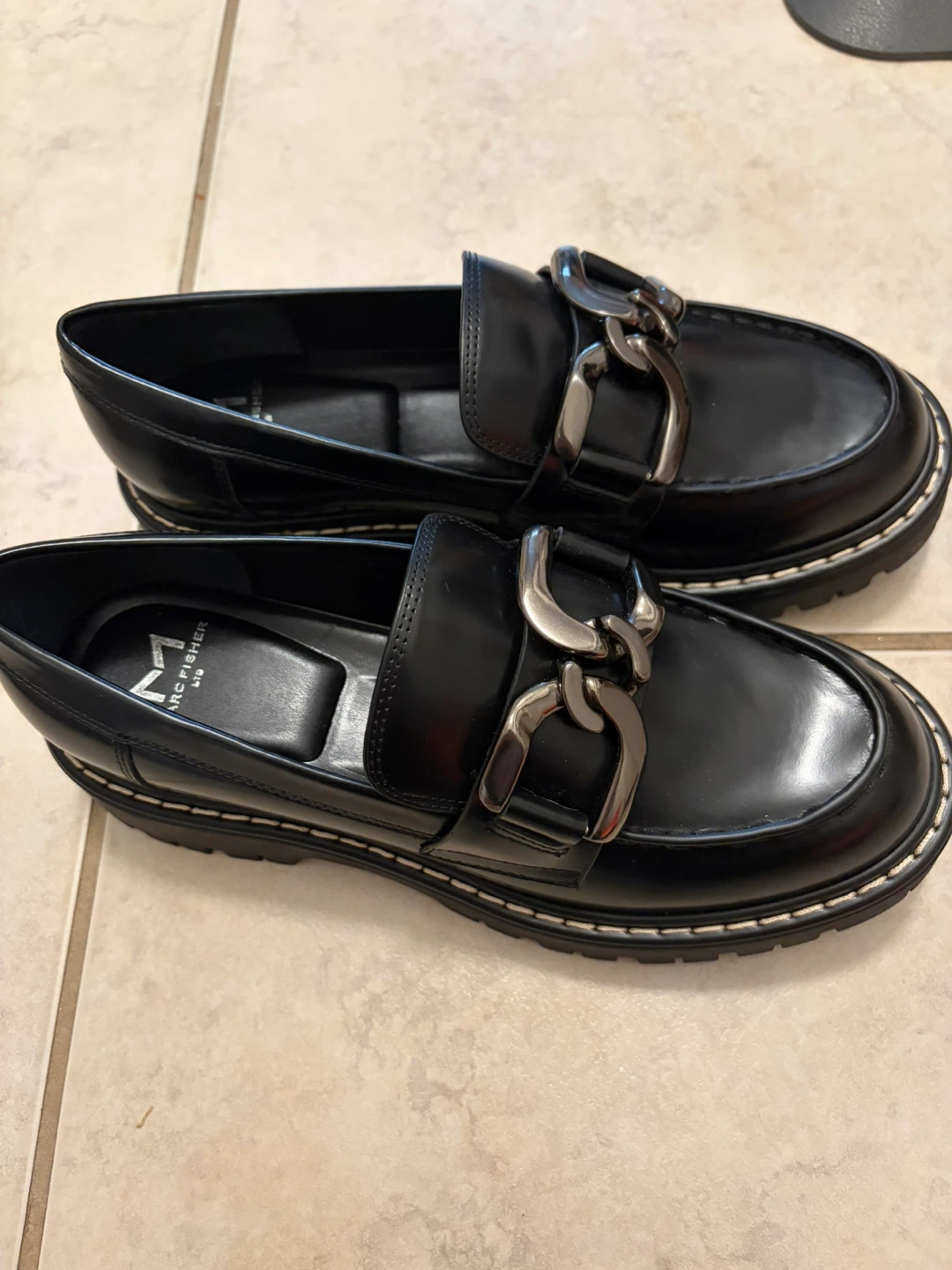 Marc Fisher Trisca Black Leather Chain Loafers - photo 2