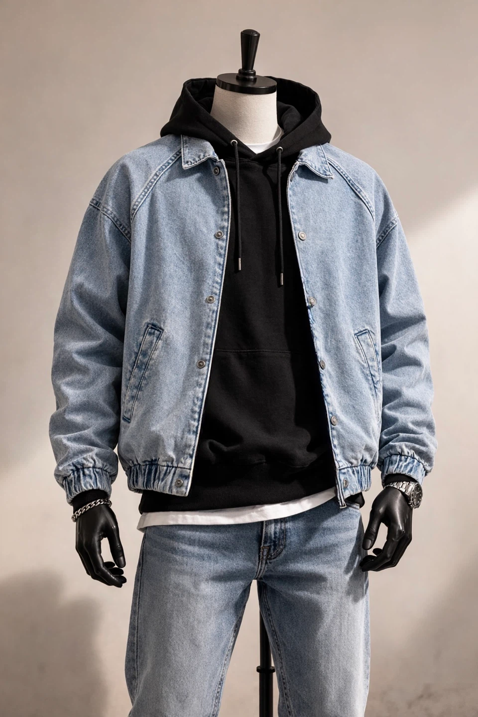 Light Wash Denim Bomber Jacket