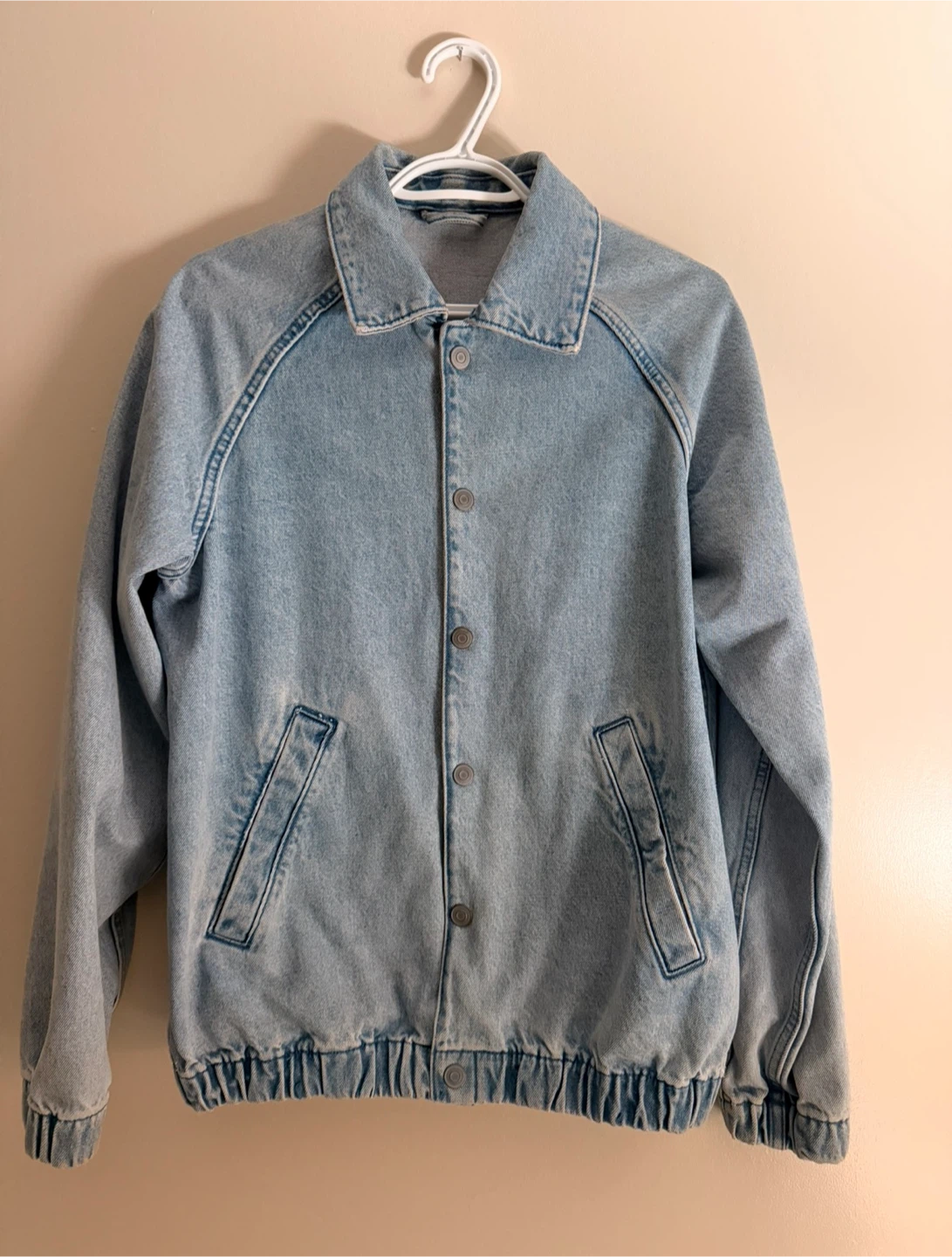 Light Wash Denim Bomber Jacket - photo 2