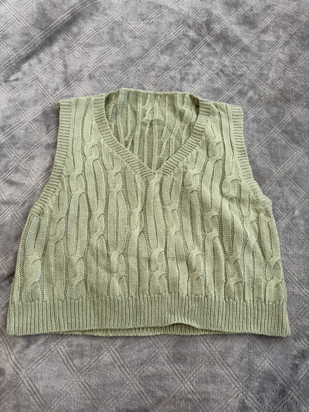 Light Green Cable Knit V-Neck Vest