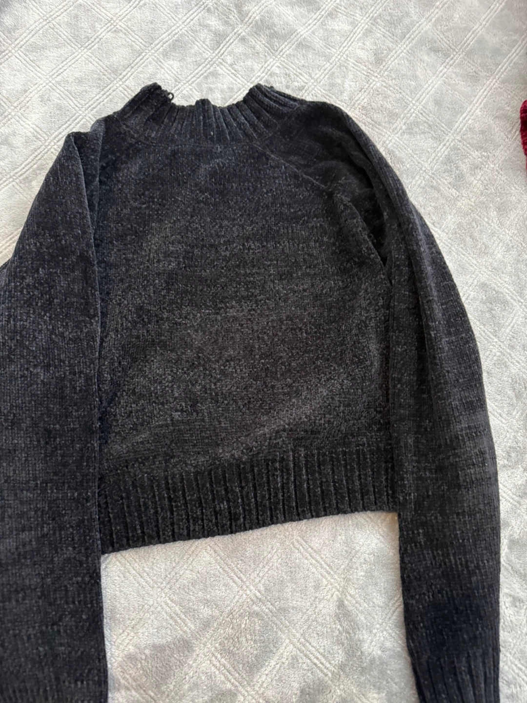Black Mock Neck Velour Sweater