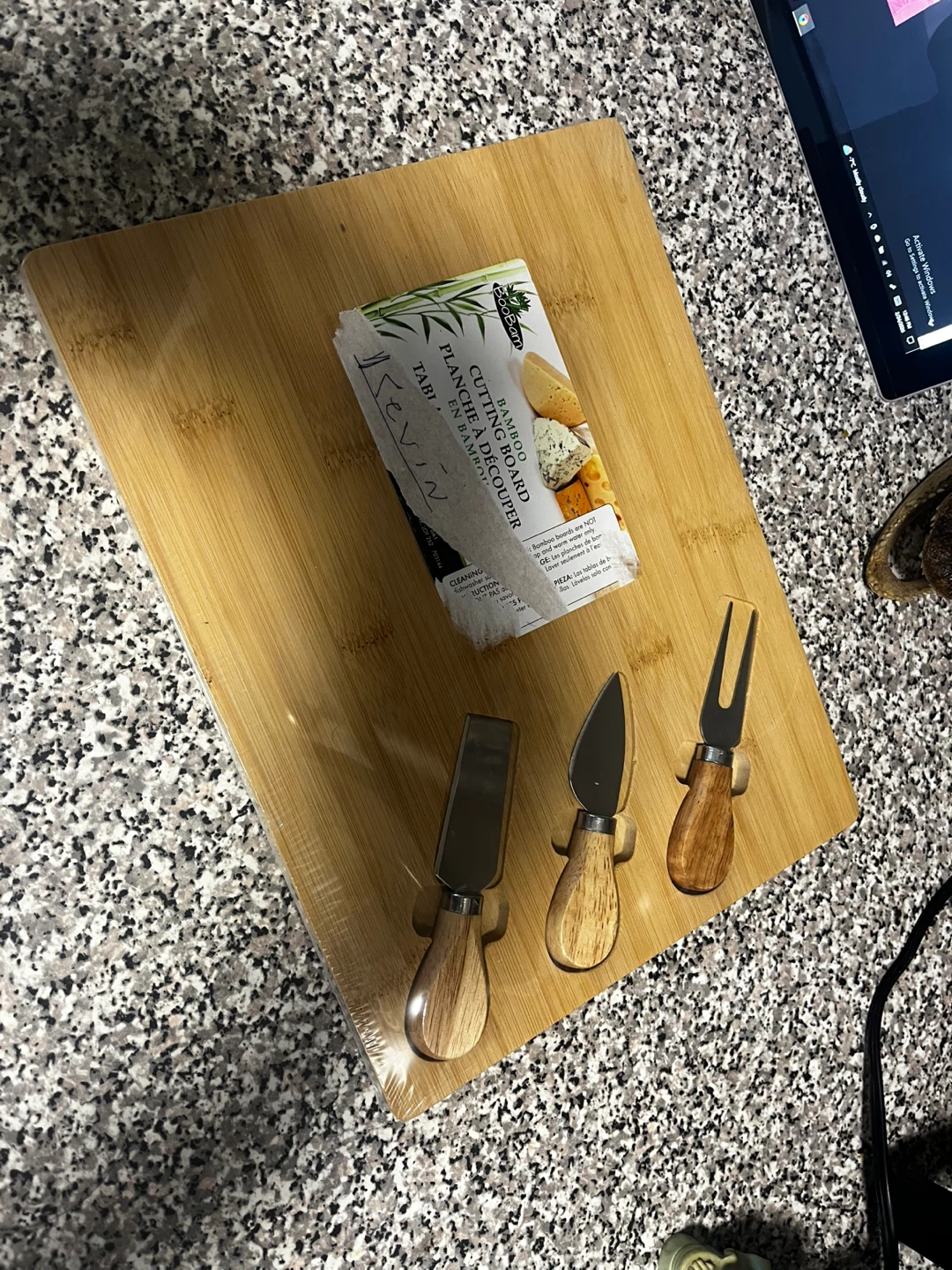 BooBam Bamboo Cutting Board with Cheese Knives