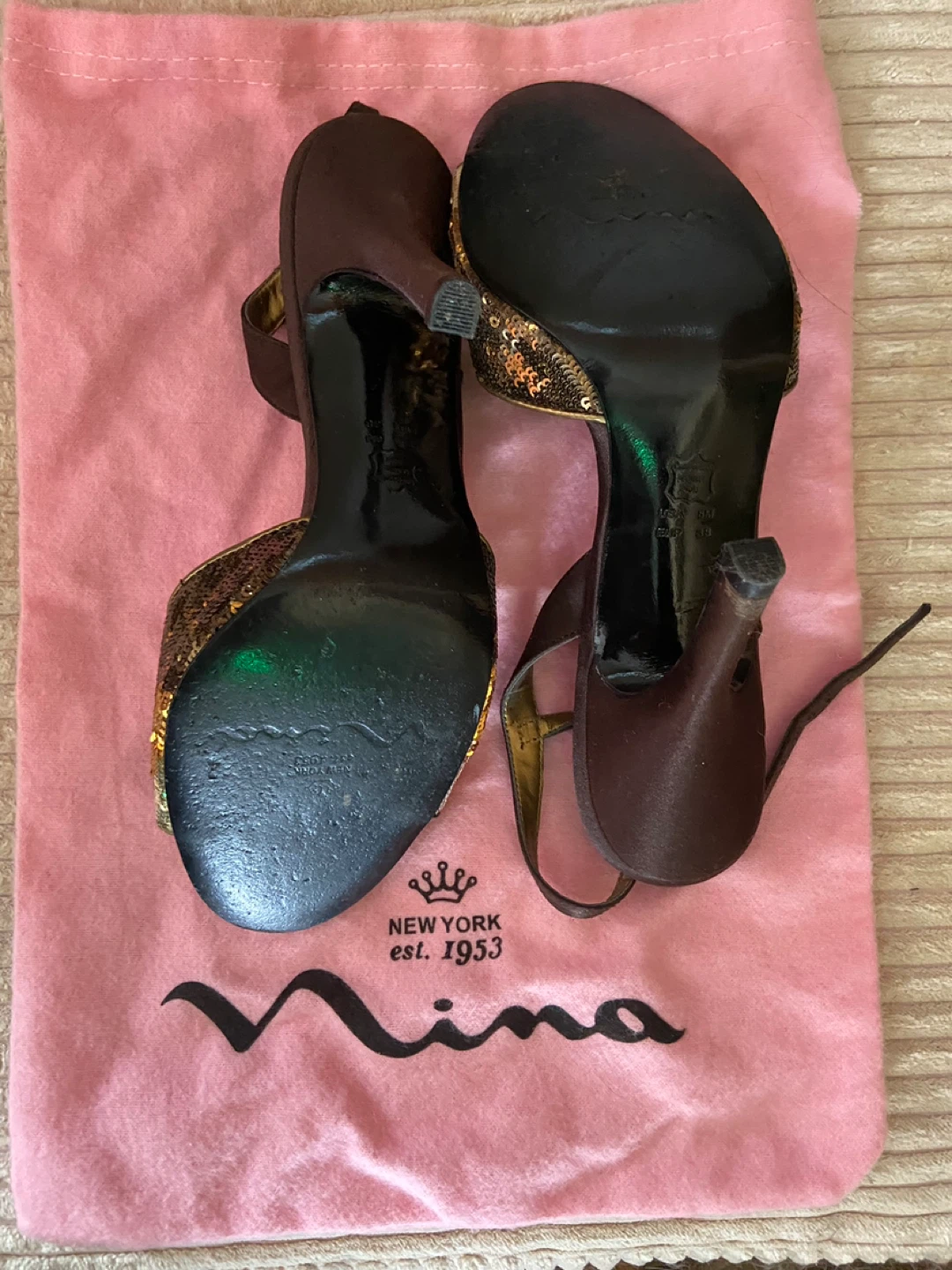 Nina Cyrena-YF Heels Size 8 Chocolate/Bronze Sequins - photo 3
