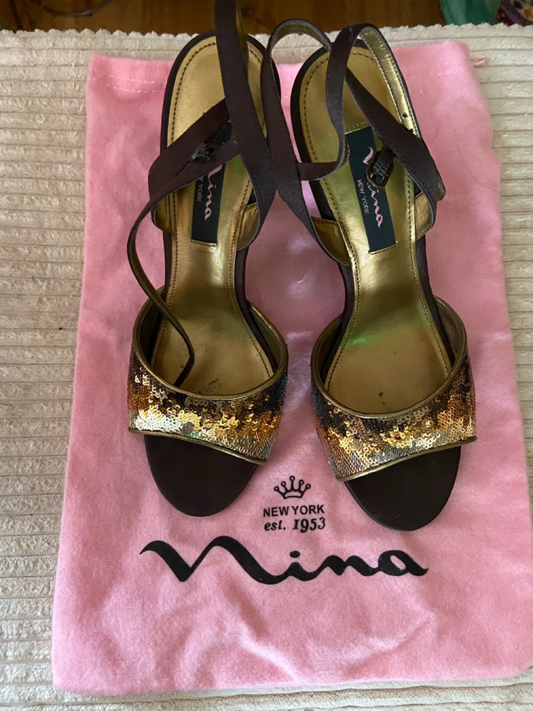 Nina Cyrena-YF Heels Size 8 Chocolate/Bronze Sequins