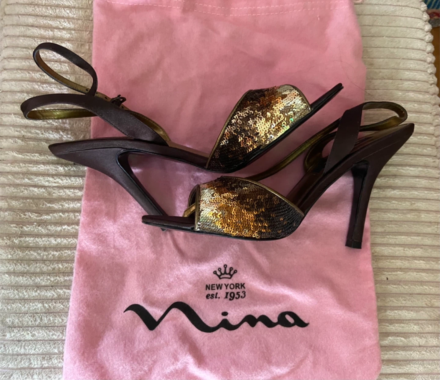 Nina Cyrena-YF Heels Size 8 Chocolate/Bronze Sequins - photo 2