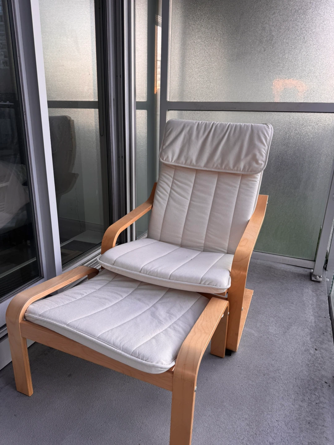 White IKEA Poäng Armchair with Ottoman