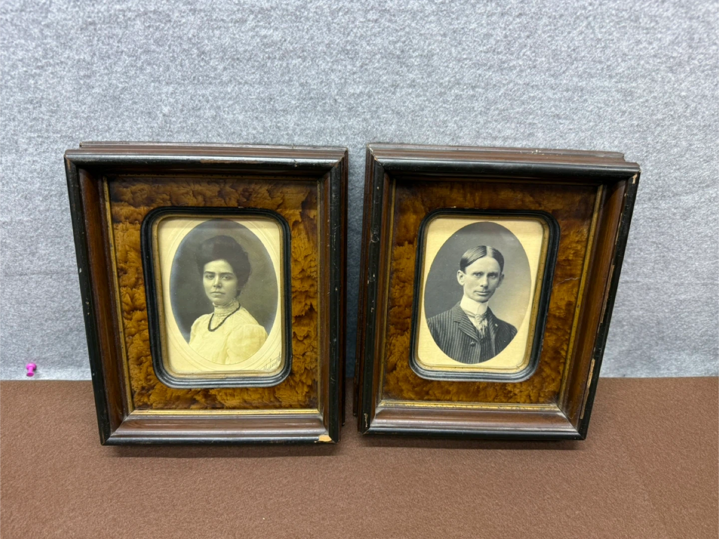 Antique Couple Portrait Photos Wood Frames