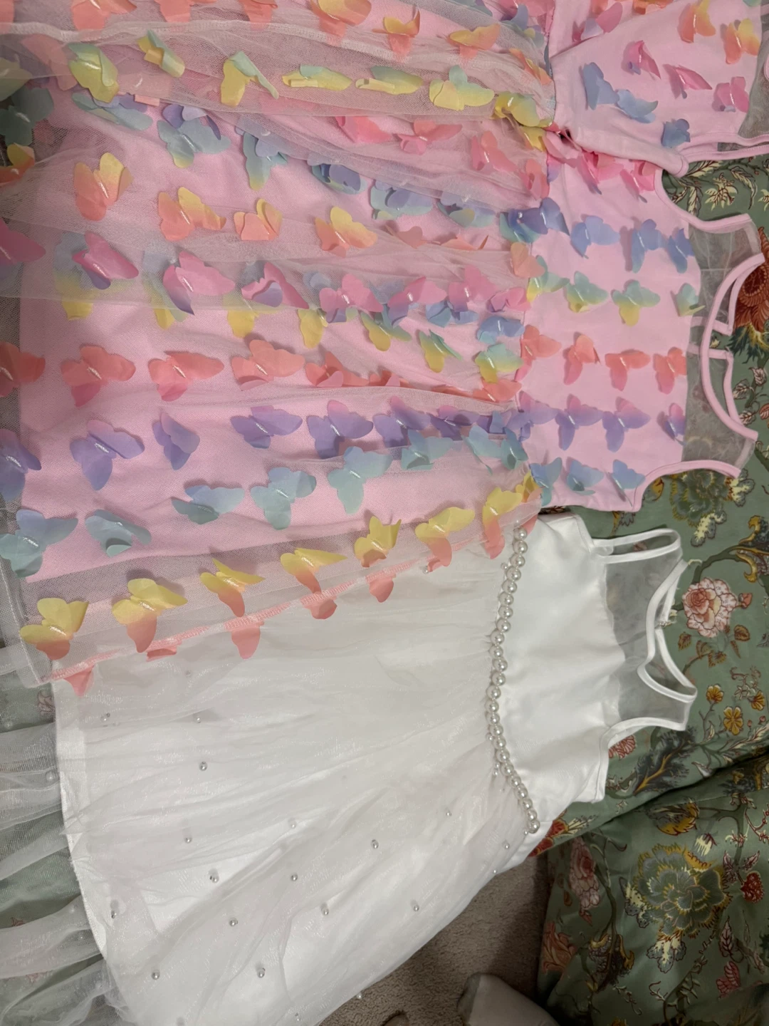 Kids Dresses - Pink Butterfly & White Pearl