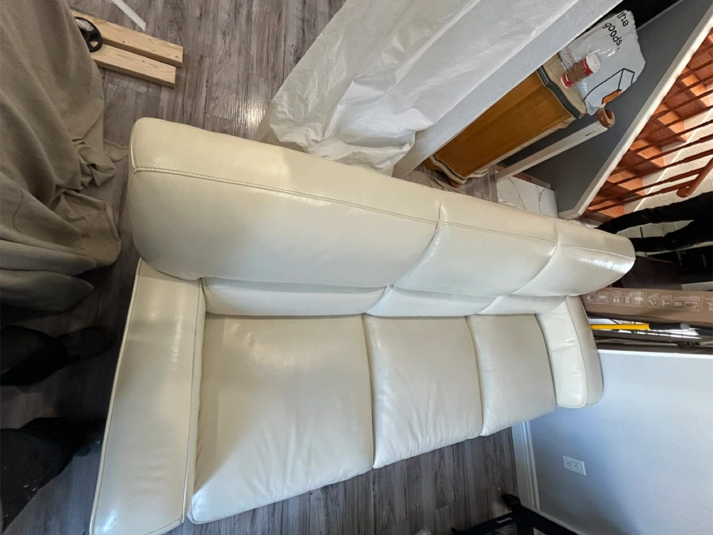Cream Leather Sofa - photo 2