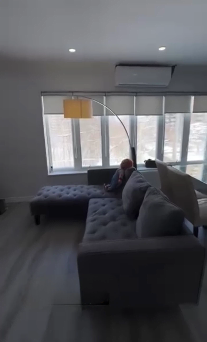 Grey Tufted Sectional Sofa with Ottoman