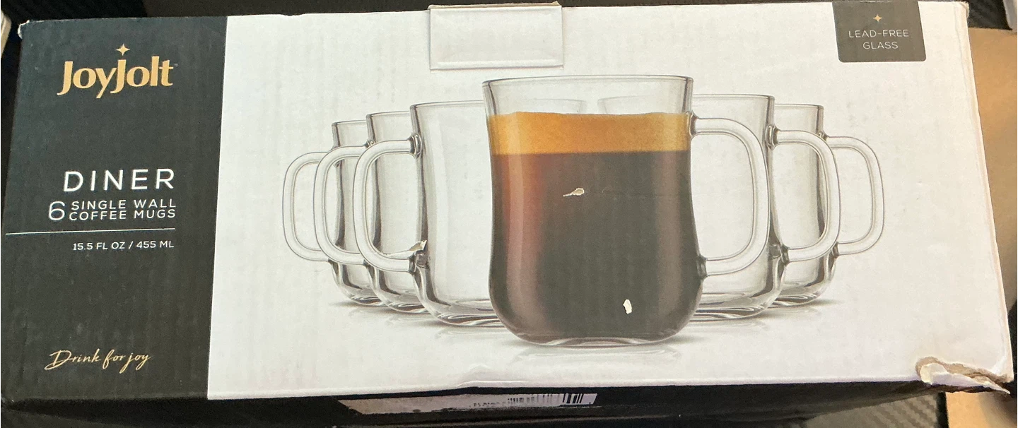 JoyJolt Diner 6 Single Wall Coffee Mugs - 15.5 fl oz / 455 ml
