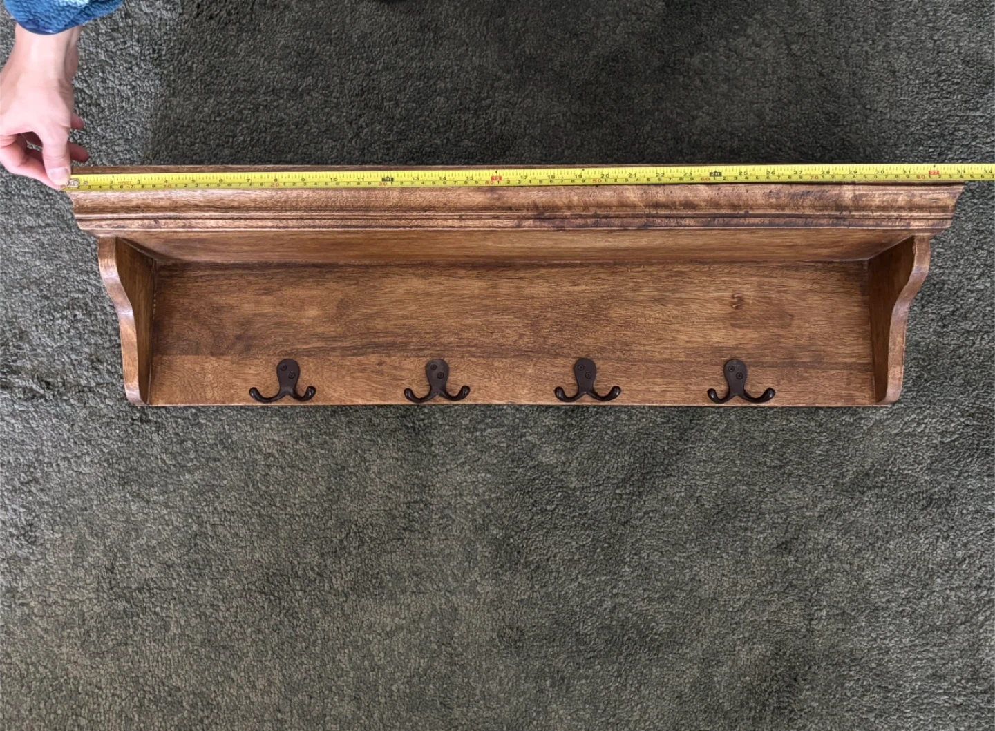 Wooden Wall Shelf with 4 Hooks - photo 3