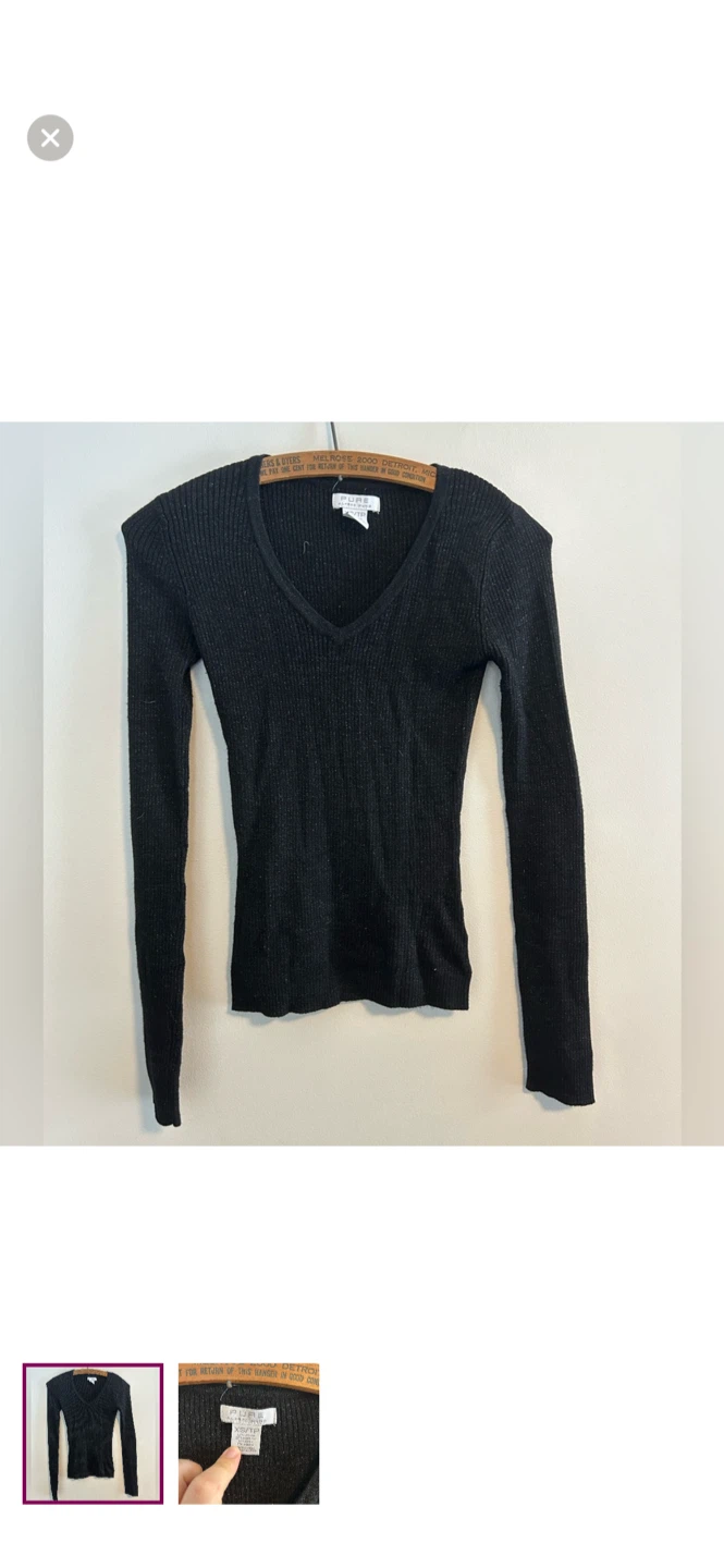Pure Alfred Sung Black Ribbed V-Neck Long Sleeve Sweater - XS/TP