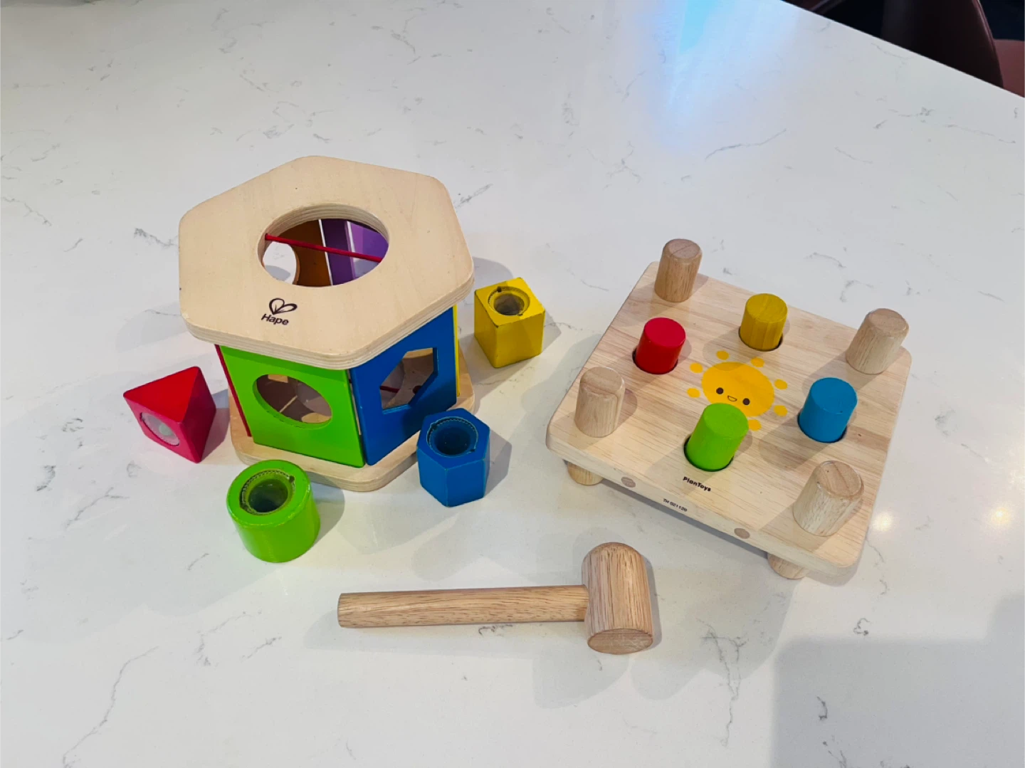 Hape & PlanToys Wooden Shape Sorter & Hammer Toys - Baby Toddler