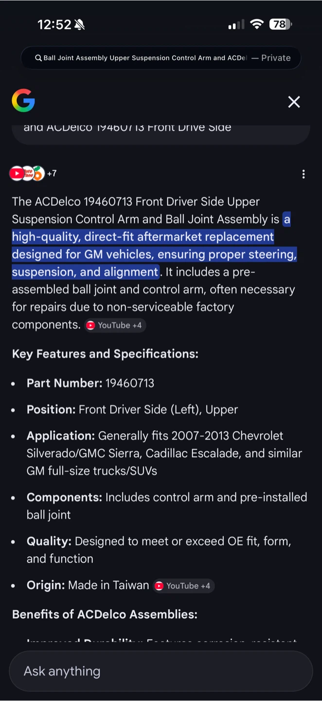 ACDelco 19460713 Front Drive Side Upper Suspension Control Arm - photo 5