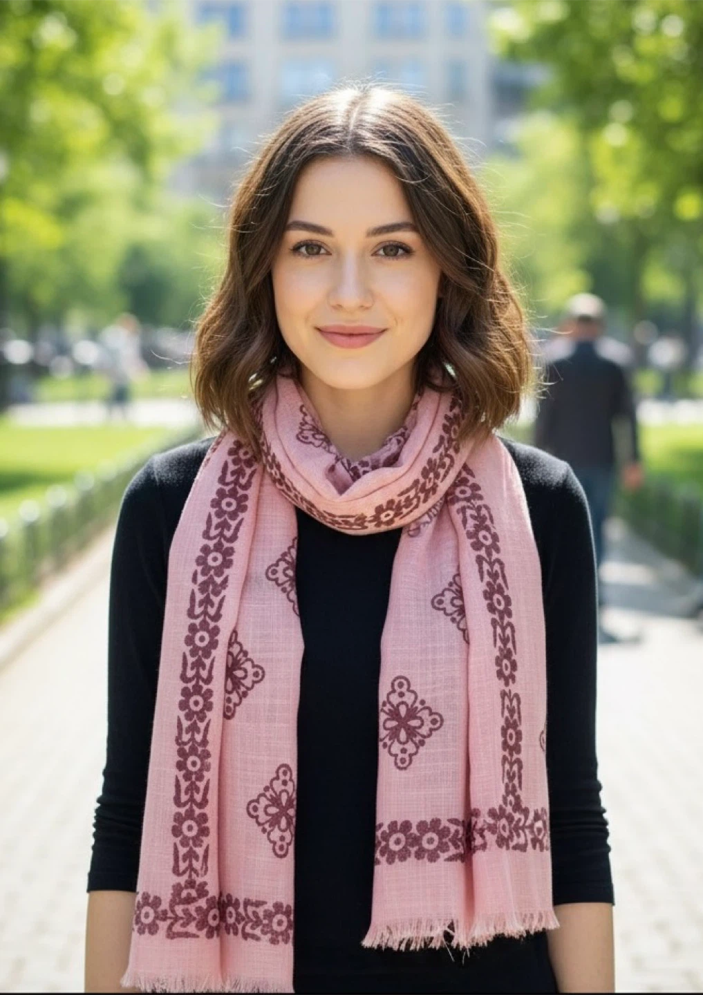 Pink And Maroon Hand Block Printing Cotton Scarf