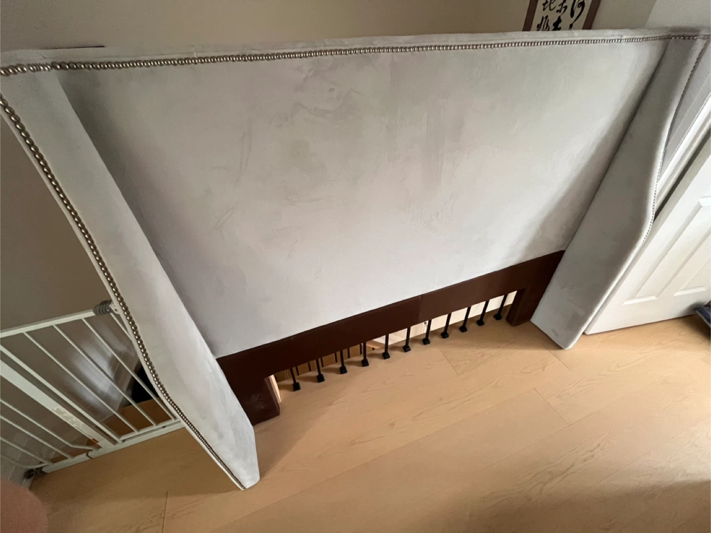 Light Grey Upholstered Headboard with Nailhead Trim - photo 2