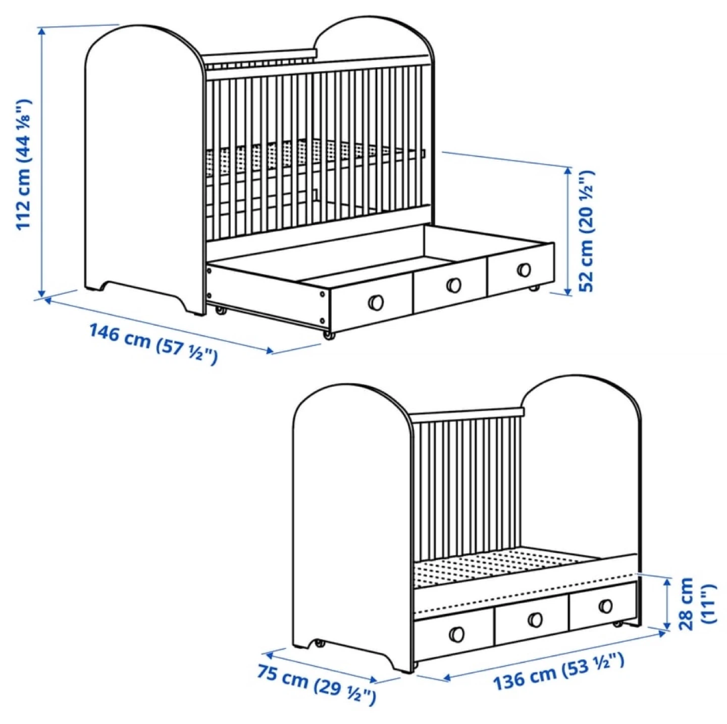 White Baby Crib with Drawer - photo 2
