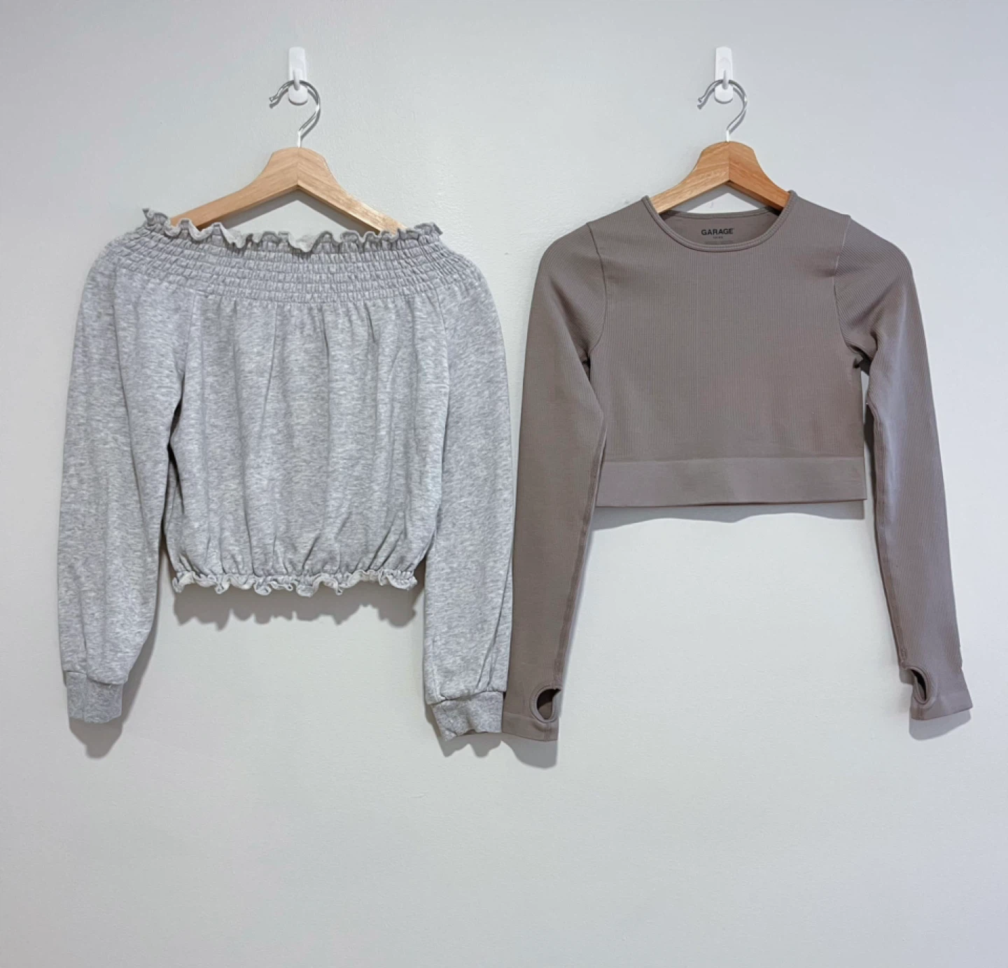 Garage Off-the-Shoulder & Brown Ribbed Tops