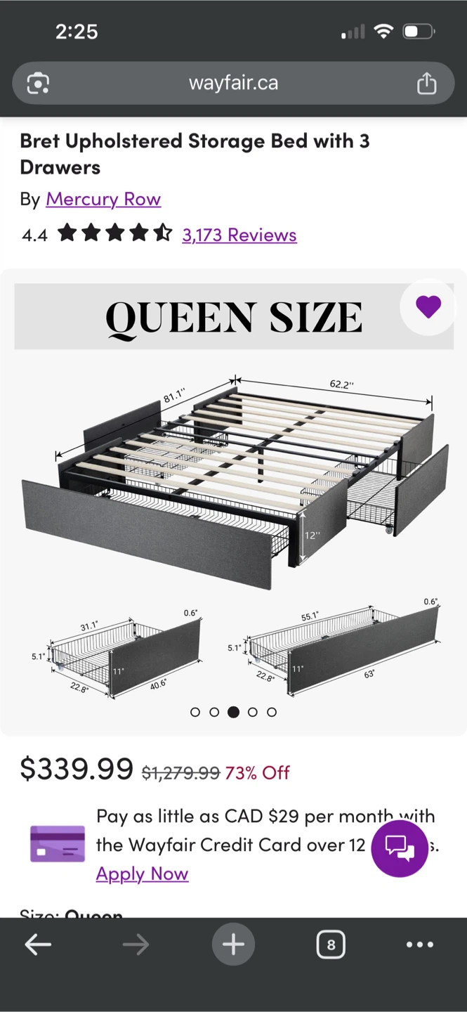 Queen Size Storage Bed with 3 Drawers