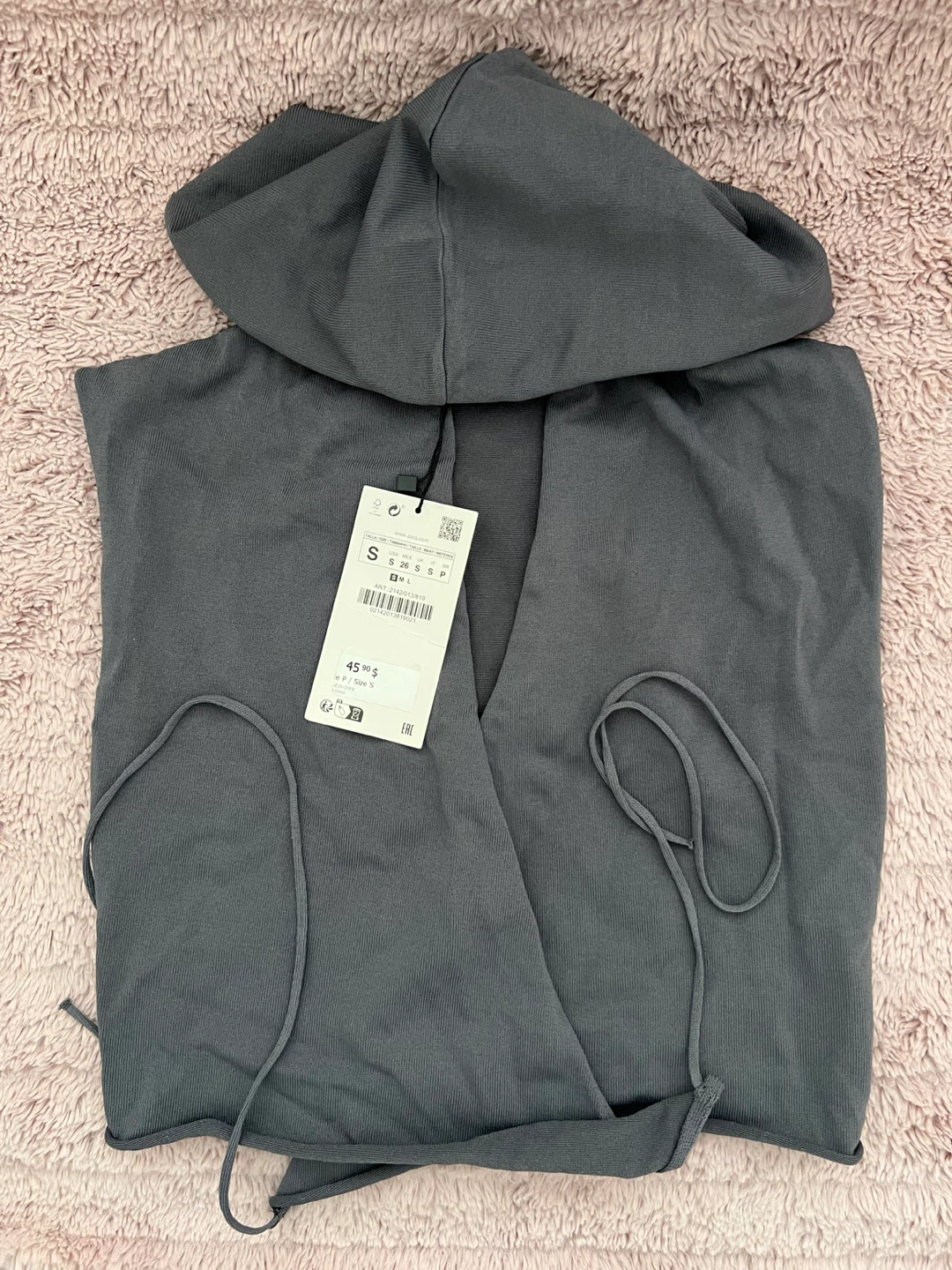 ZARA Grey Hooded crop wrapper sport top