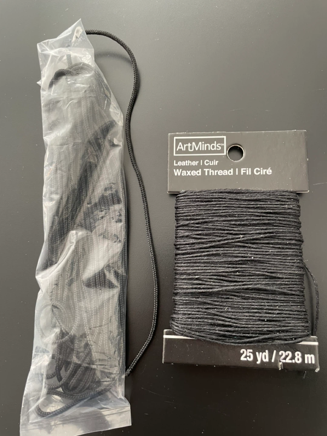 ArtMinds Black Waxed Thread nylon + Leather Cord
