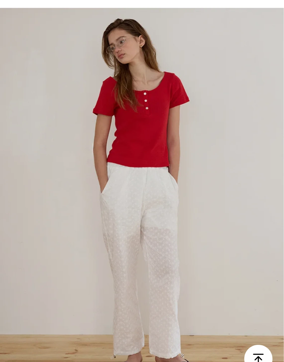 Red Henley Style Top