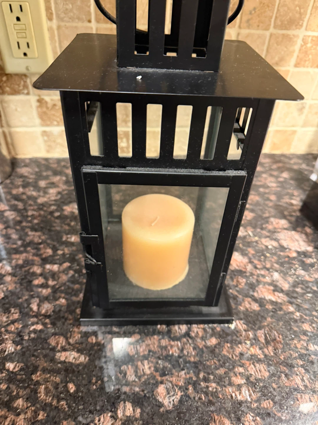 Black Metal Lantern with Pillar Candle - photo 3