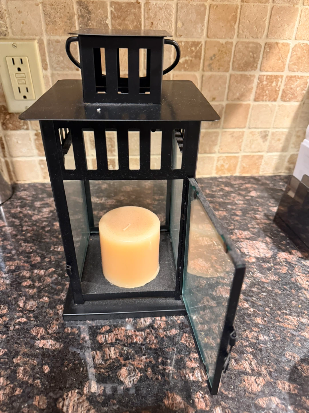 Black Metal Lantern with Pillar Candle - photo 2