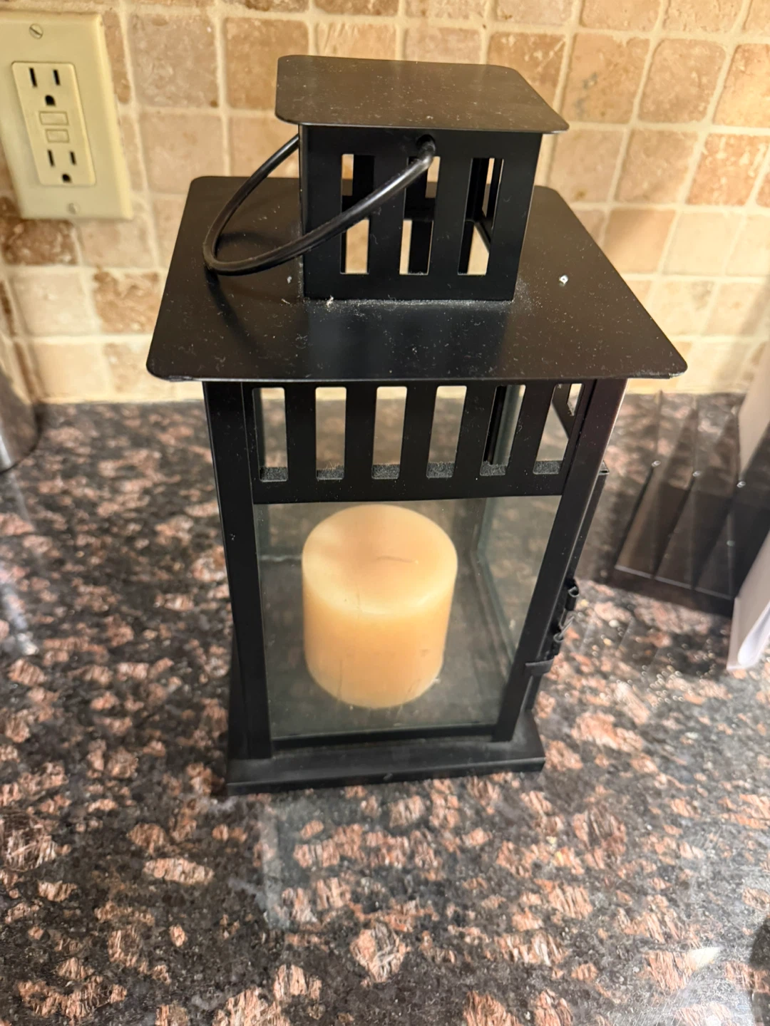 Black Metal Lantern with Pillar Candle