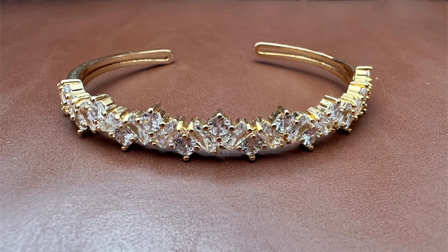 Gold Tone CZ Crystal Bangle Bracelet