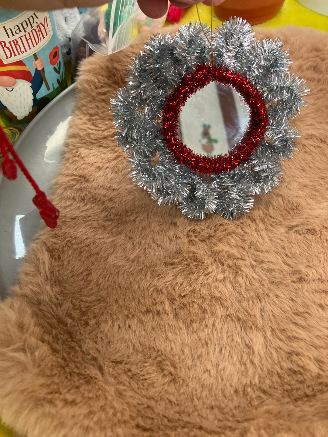 Handmade Tinsel Mirror Ornament