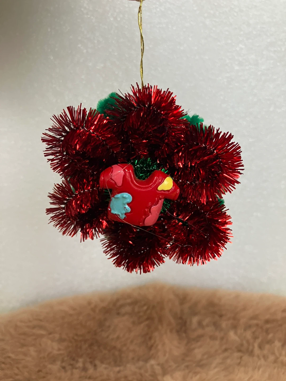 Handmade Christmas Ornament with Mirror and Red/Green Tinsel