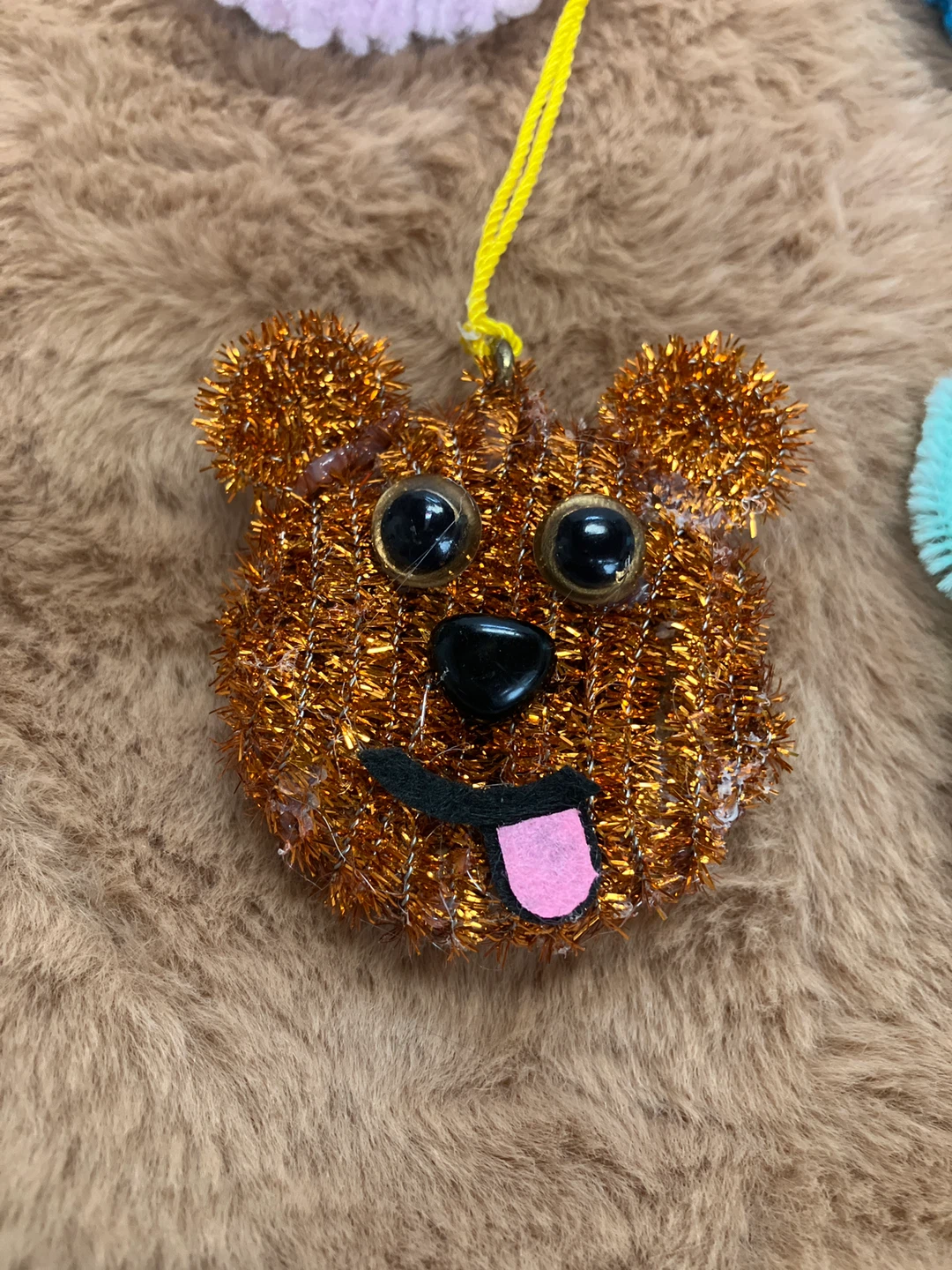 Blue Fuzzy Monster Face Ornament with String - photo 2