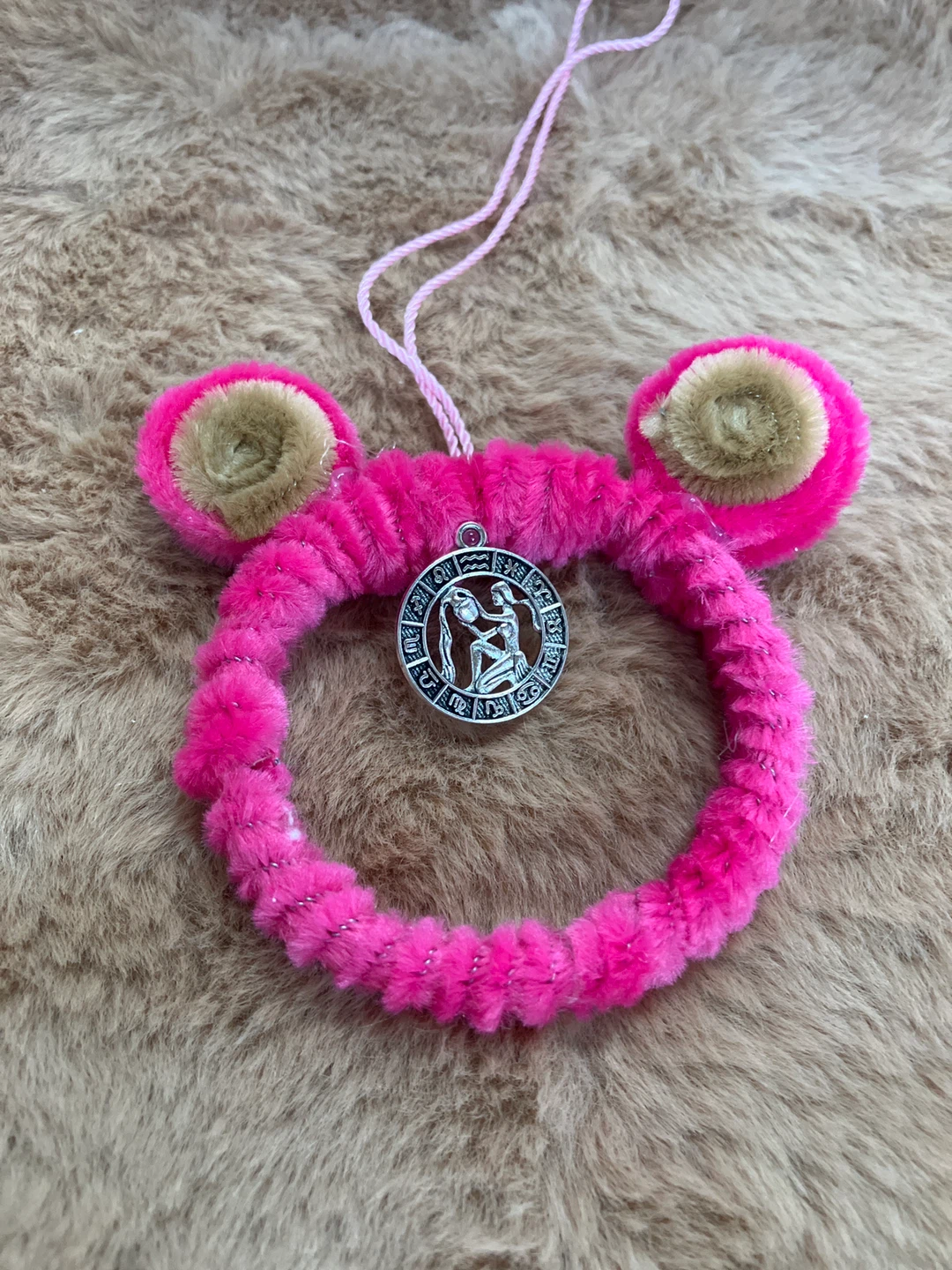 Pink Plush Circle with Zodiac Charm