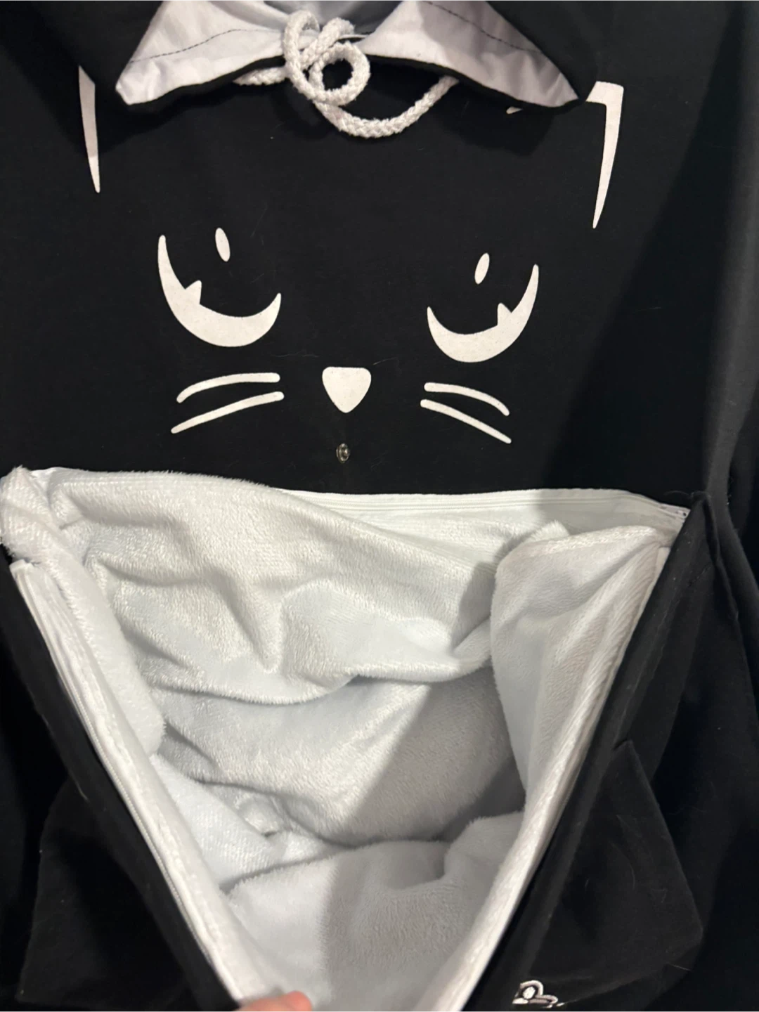 Black Hoodie with Cat Face Pouch - photo 2
