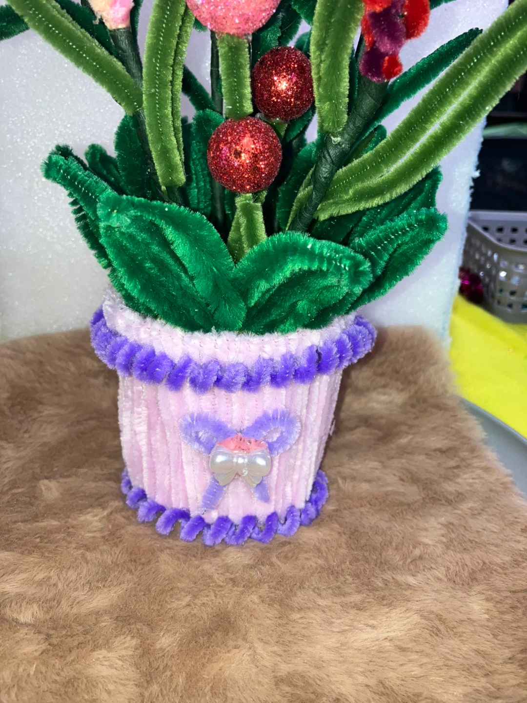 Handmade Pipe Cleaner Flower Arrangement with Teddy Bear - photo 2
