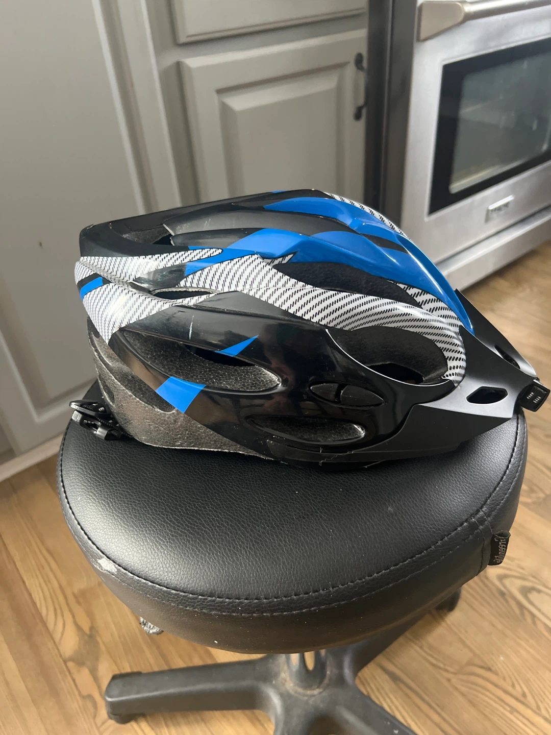 Black and Blue Bicycle Helmet with Elbow and Knee Pads