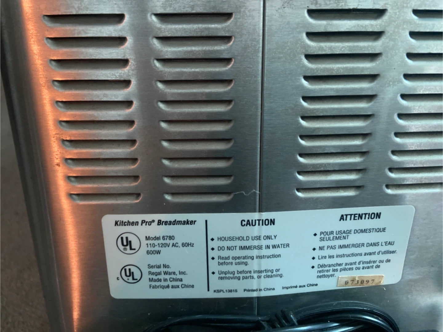 Breadmaker Model 6780 - photo 4