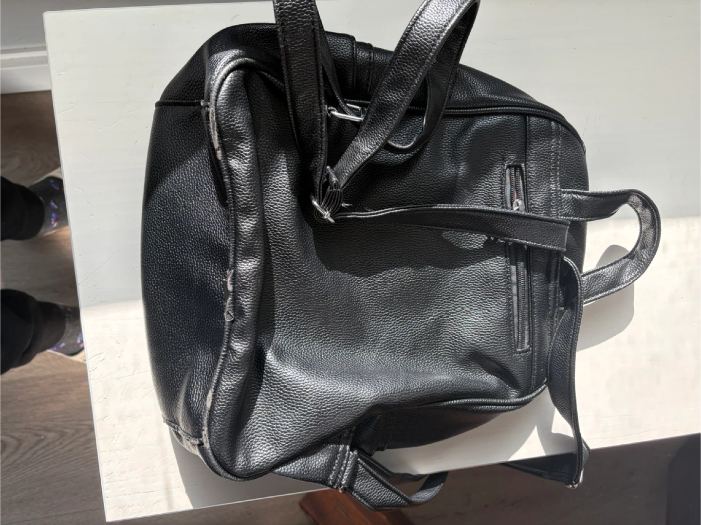 Black Faux Leather Quilted Backpack - photo 3
