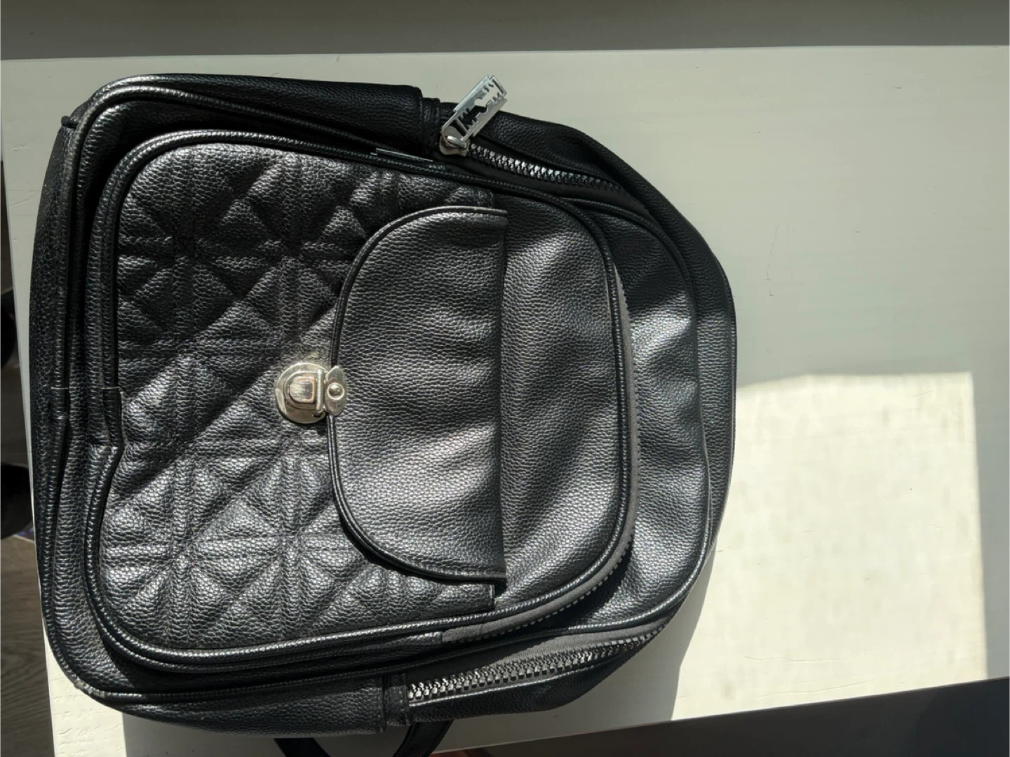 Black Faux Leather Quilted Backpack - photo 4