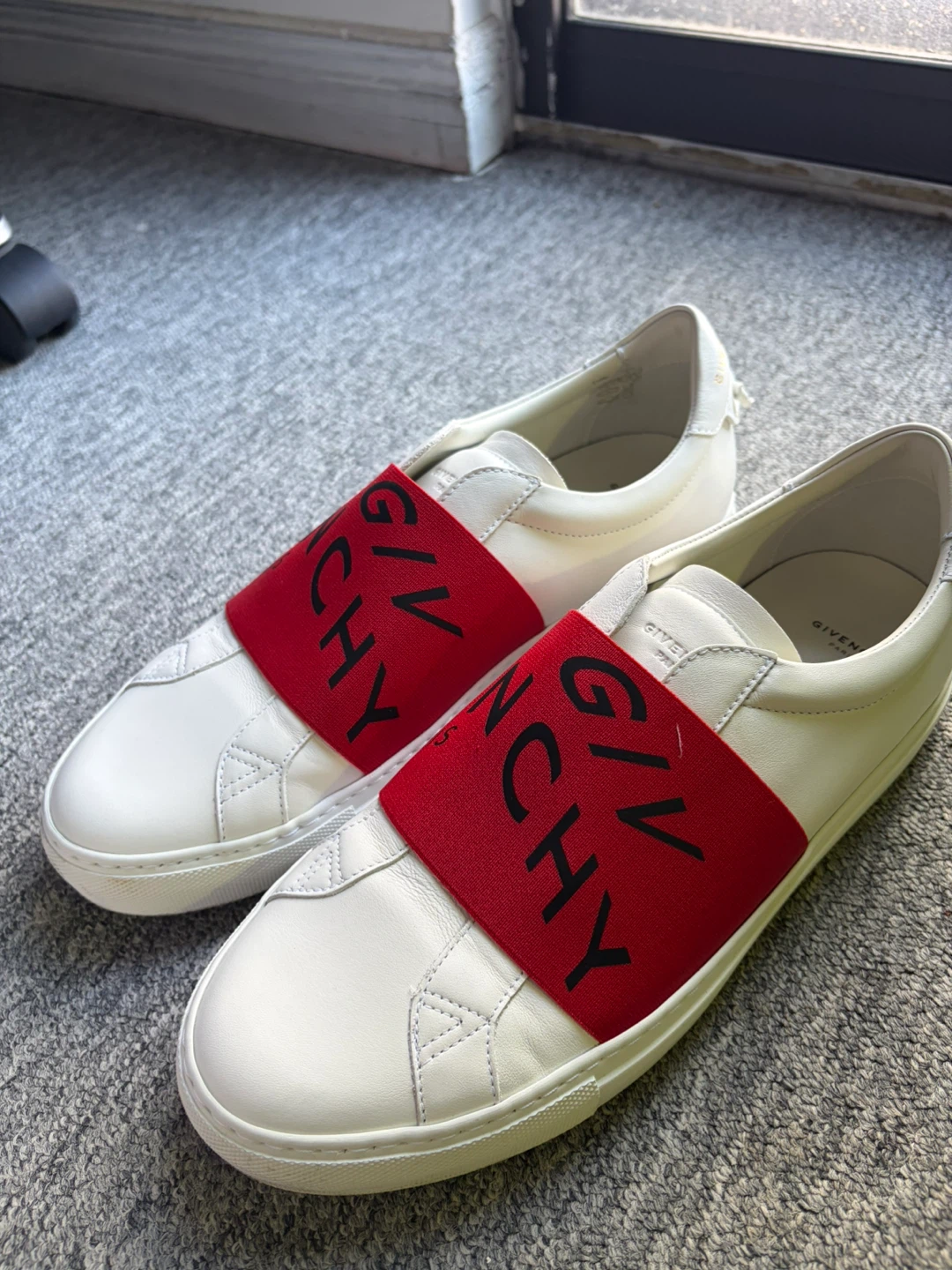 Givenchy White Leather Sneakers with Red Band - Size 40.5