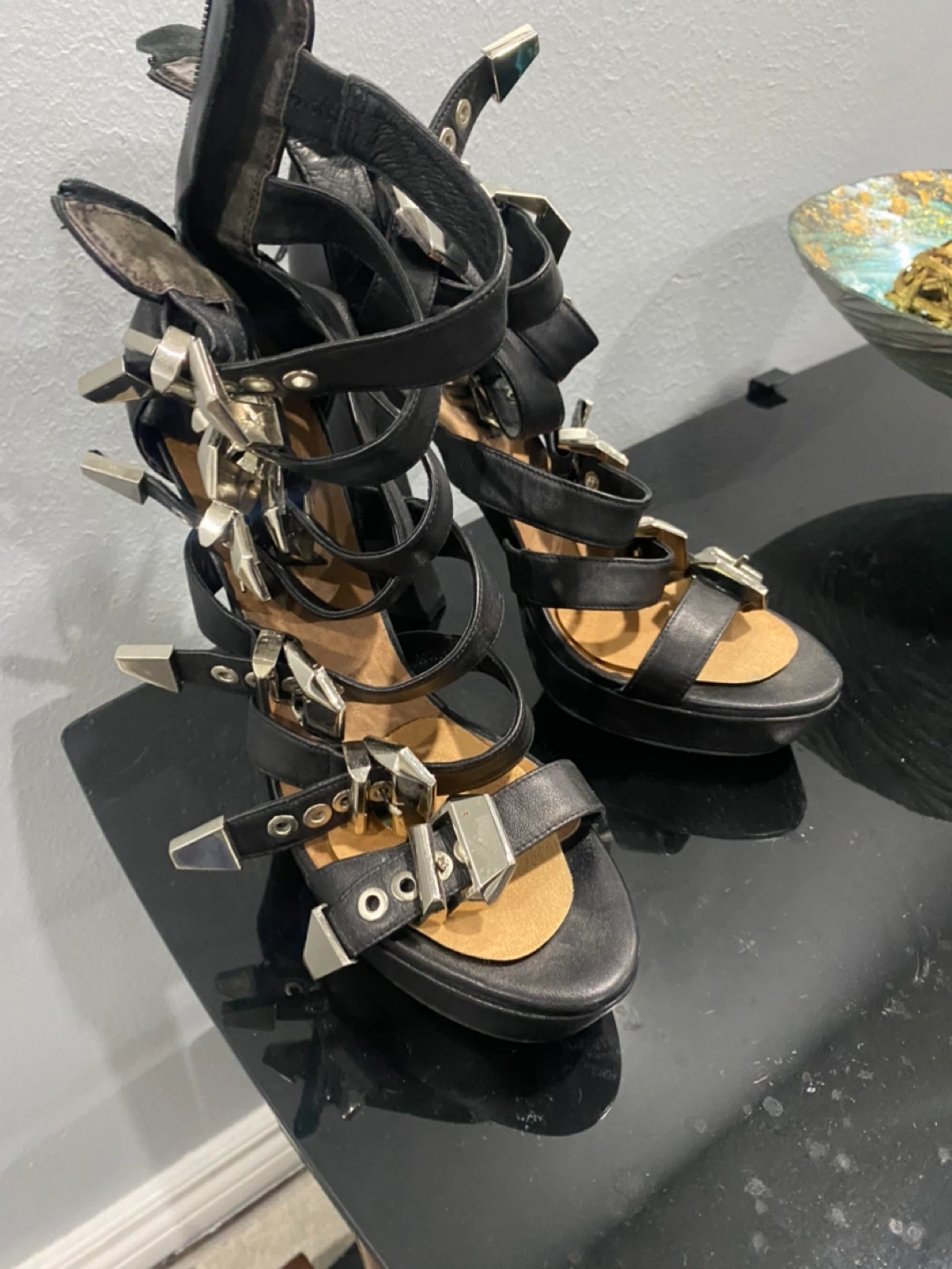 Black Mimosa  Strappy Platform Heels