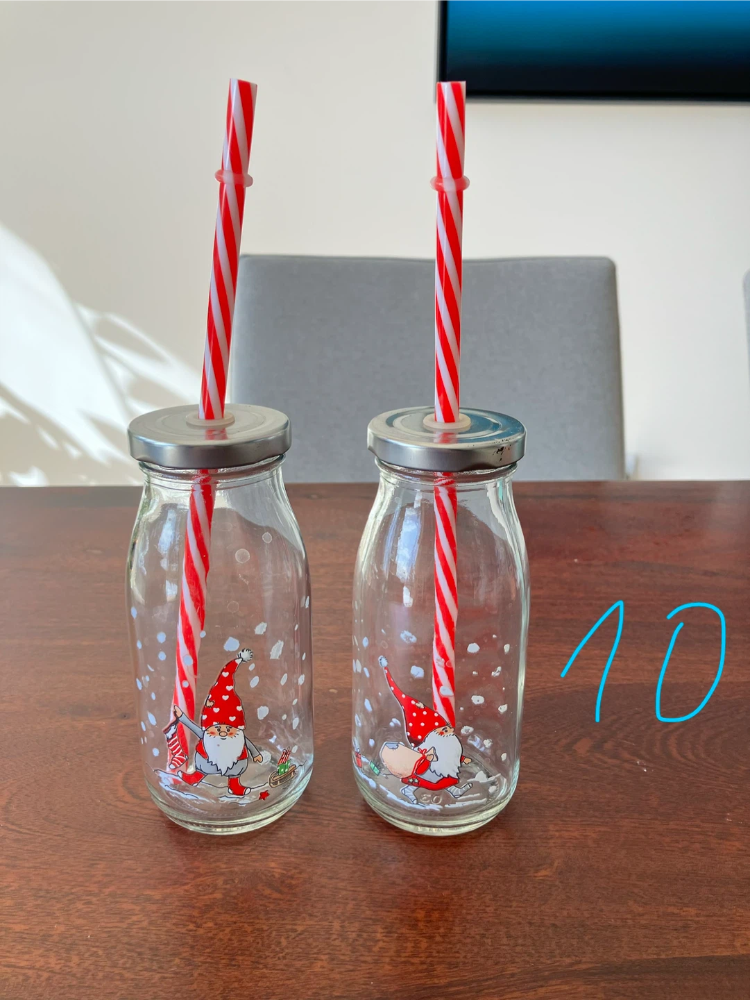 Christmas Gnome Glass Bottles with Straws