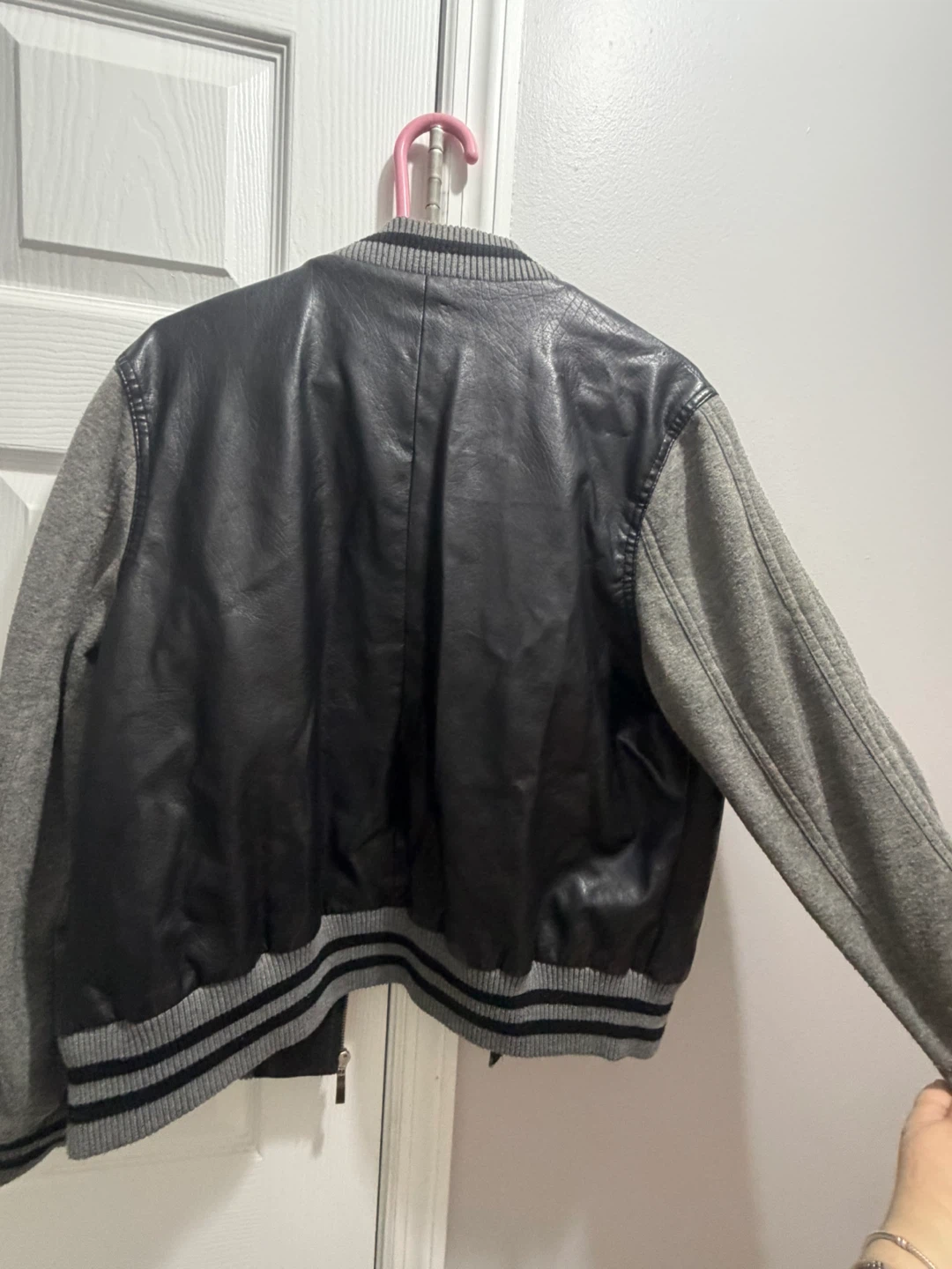 Last Kiss Black Faux Leather & Grey Varsity Jacket - 2X - photo 3