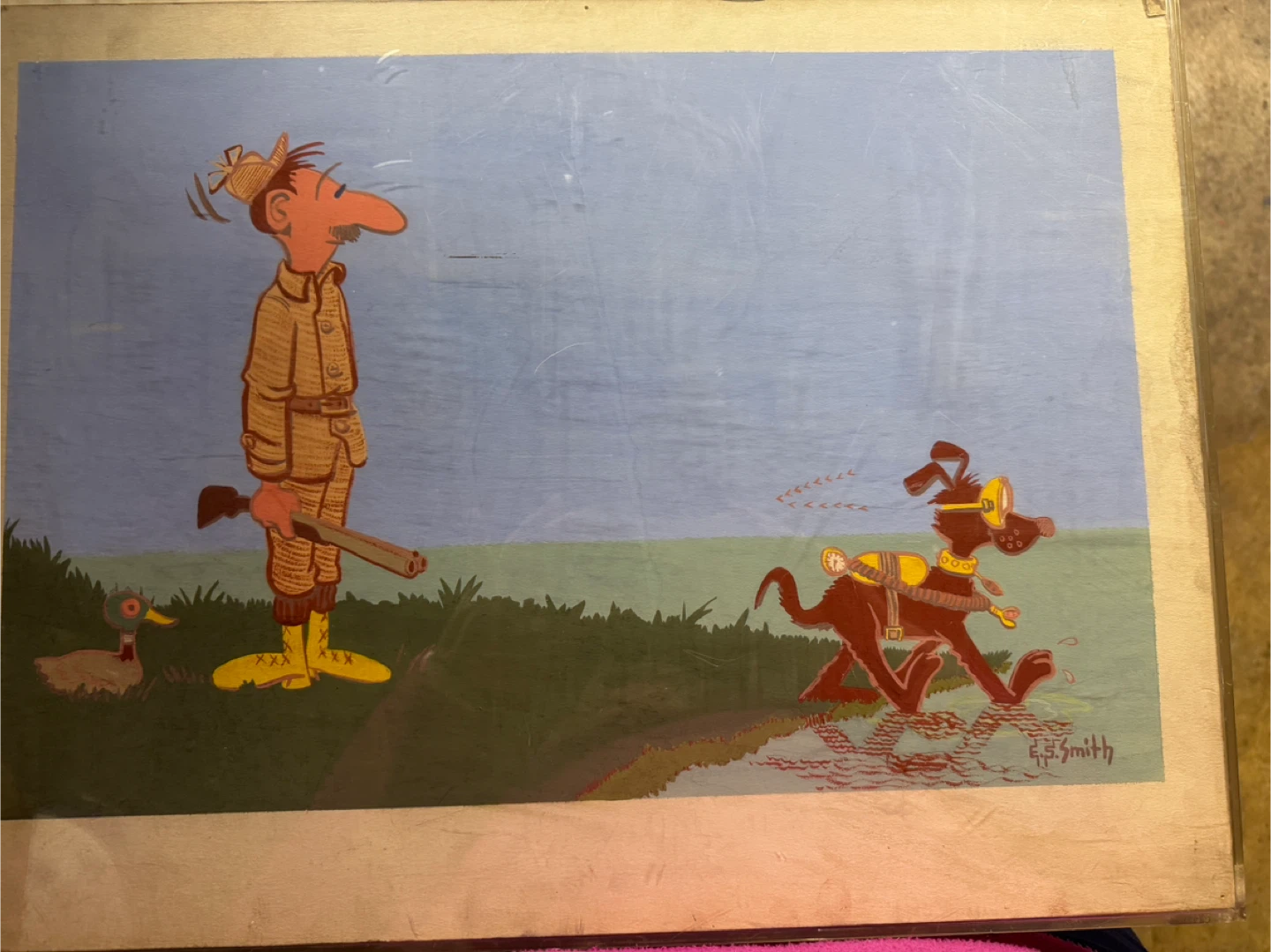 E. E. Smith Hunting Dog and Duck Painting